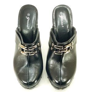 Black Leather Mule Clog